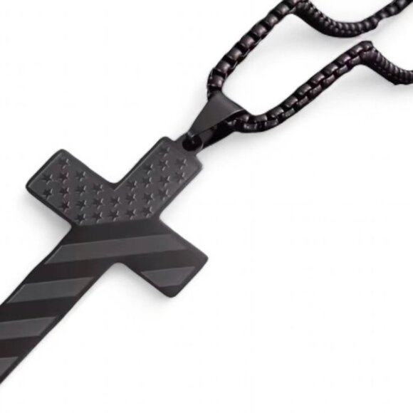 NEW - STAINLESS STEEL CROSS NECKLACE PHIL 4.13 BLACK/BLACK 24 INCH CHAIN - Picture 5 of 5